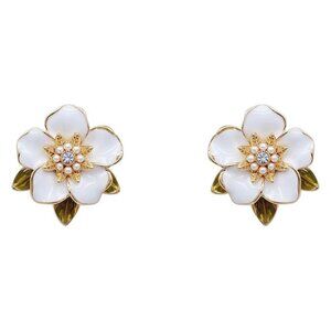 Cute Vintage Korean Style Flower & Leaf Enamel Studs Floral Fashion Earrings 1"